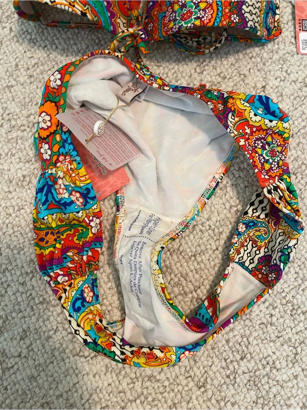 NWT Luli Fama Samba Caracol Multicolor Paisley Tie-Front Bikini Set XL